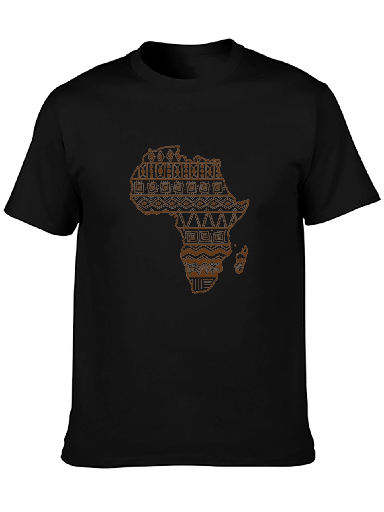 African Continent Patterned Black T-Shirt