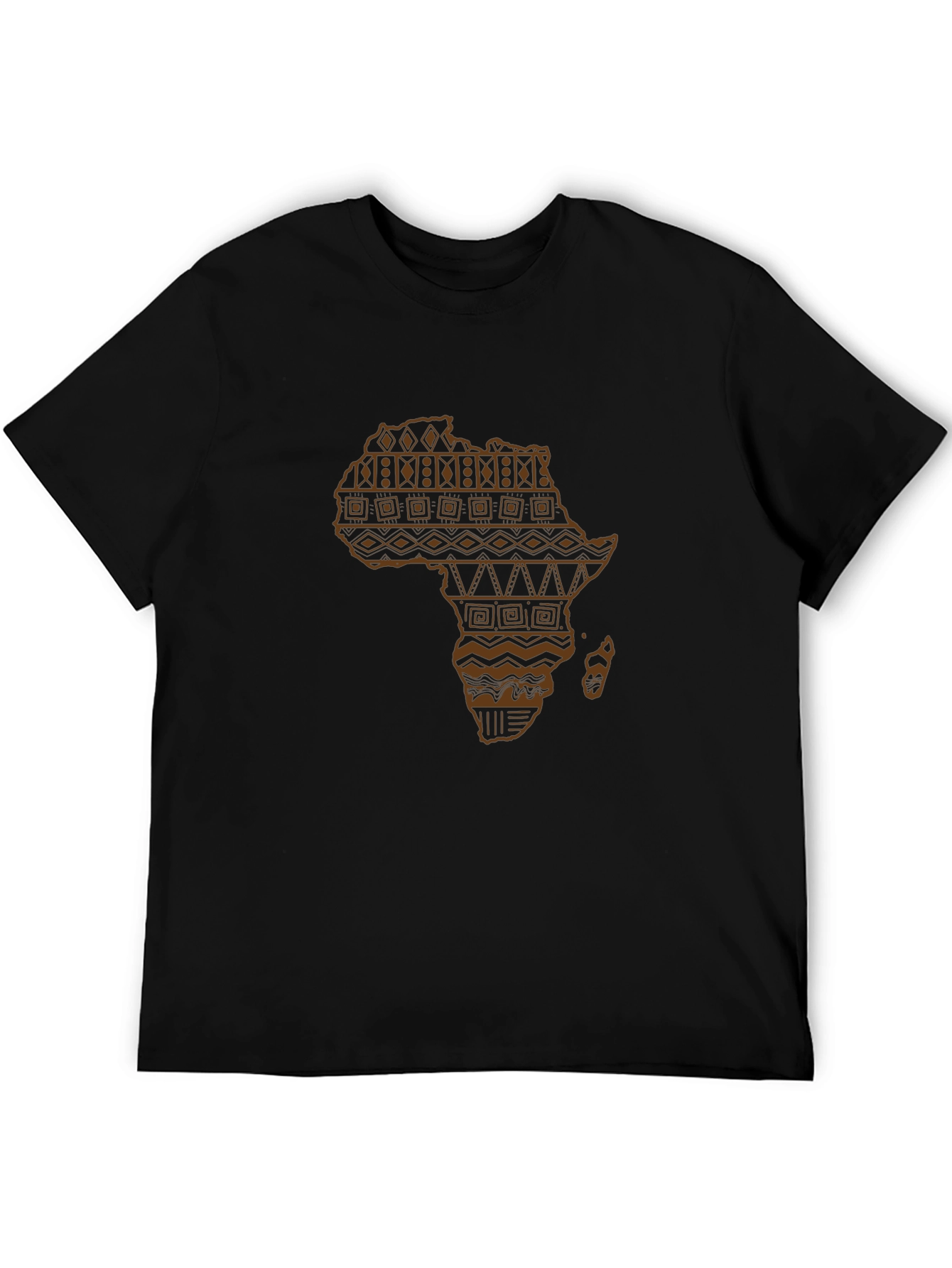 African Continent Patterned Black T-Shirt