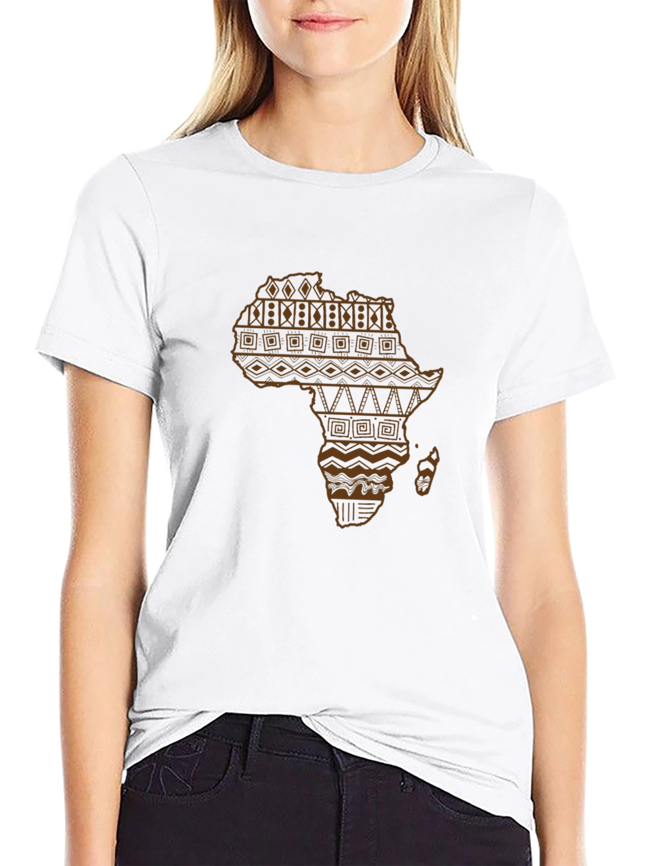 African Continent Patterned Black T-Shirt