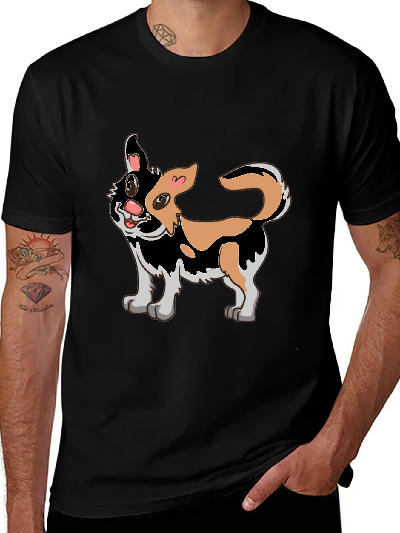 Cartoon Cat Graphic Black T-Shirt