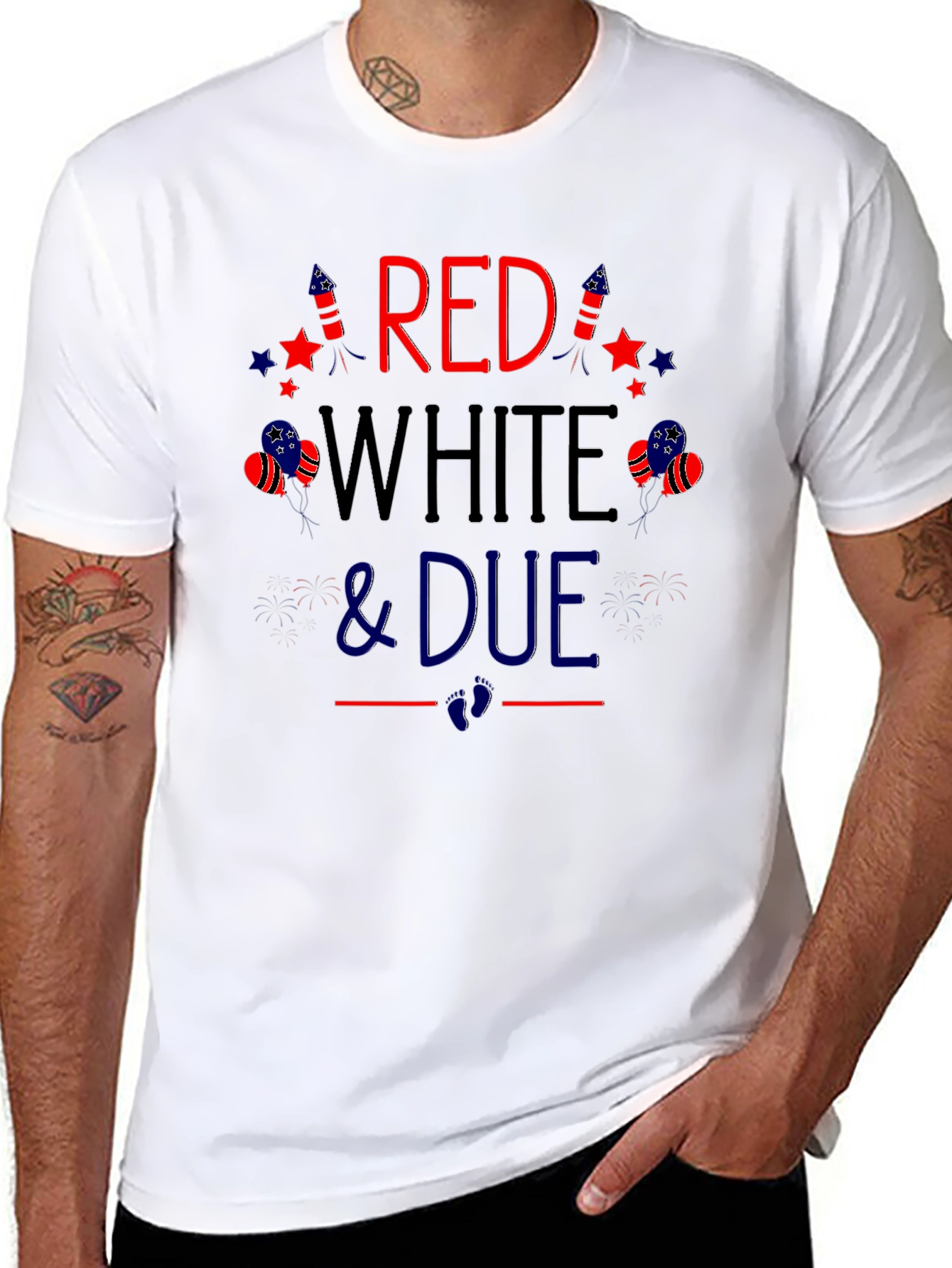 Red White and Due Pregnancy Announcement T-Shirt