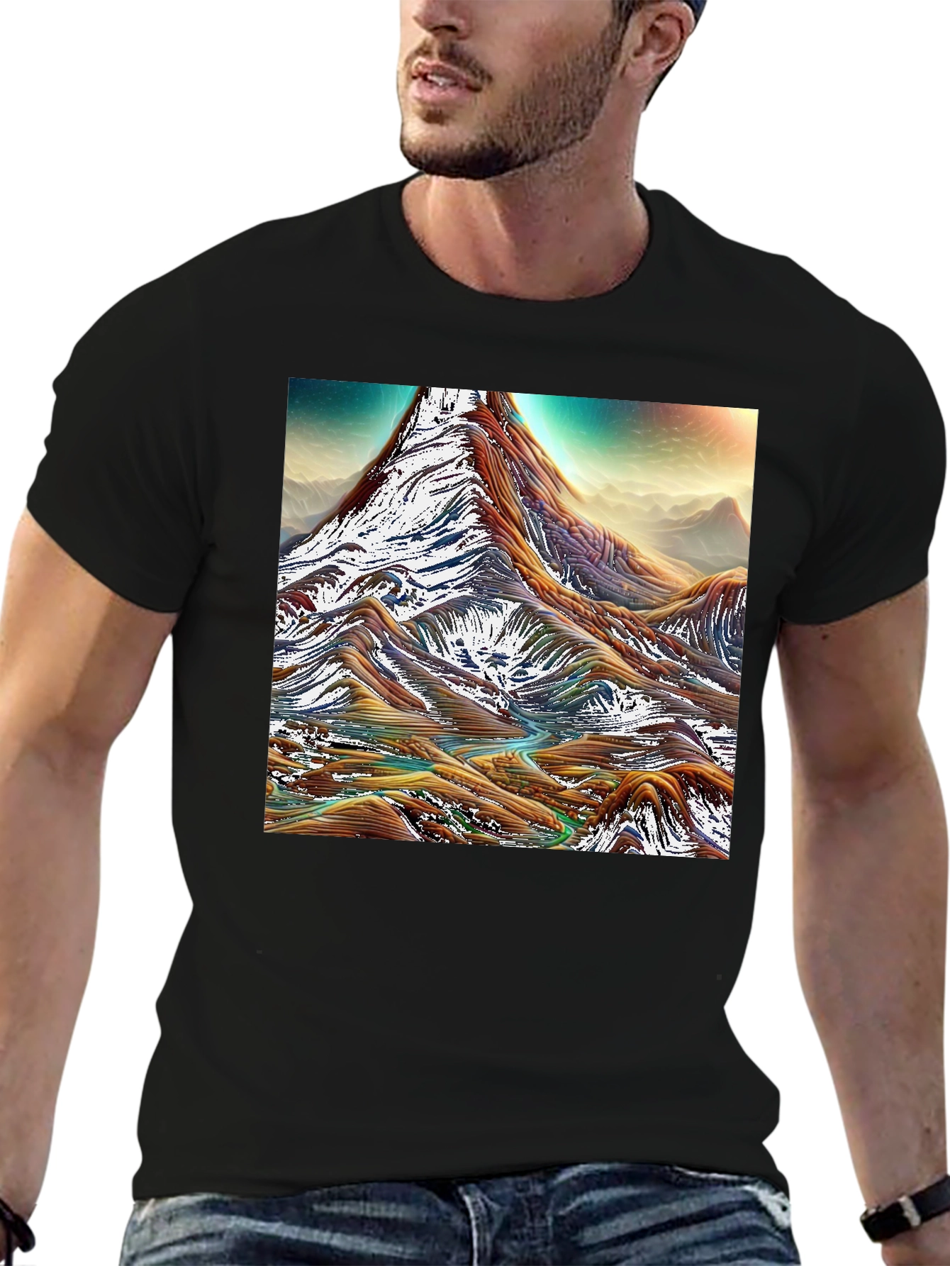 Mountain Range Graphic Tee - Black Cotton Comfort