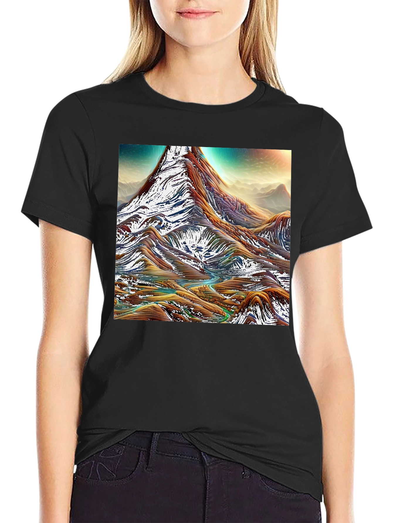 Mountain Range Graphic Tee - Black Cotton Comfort