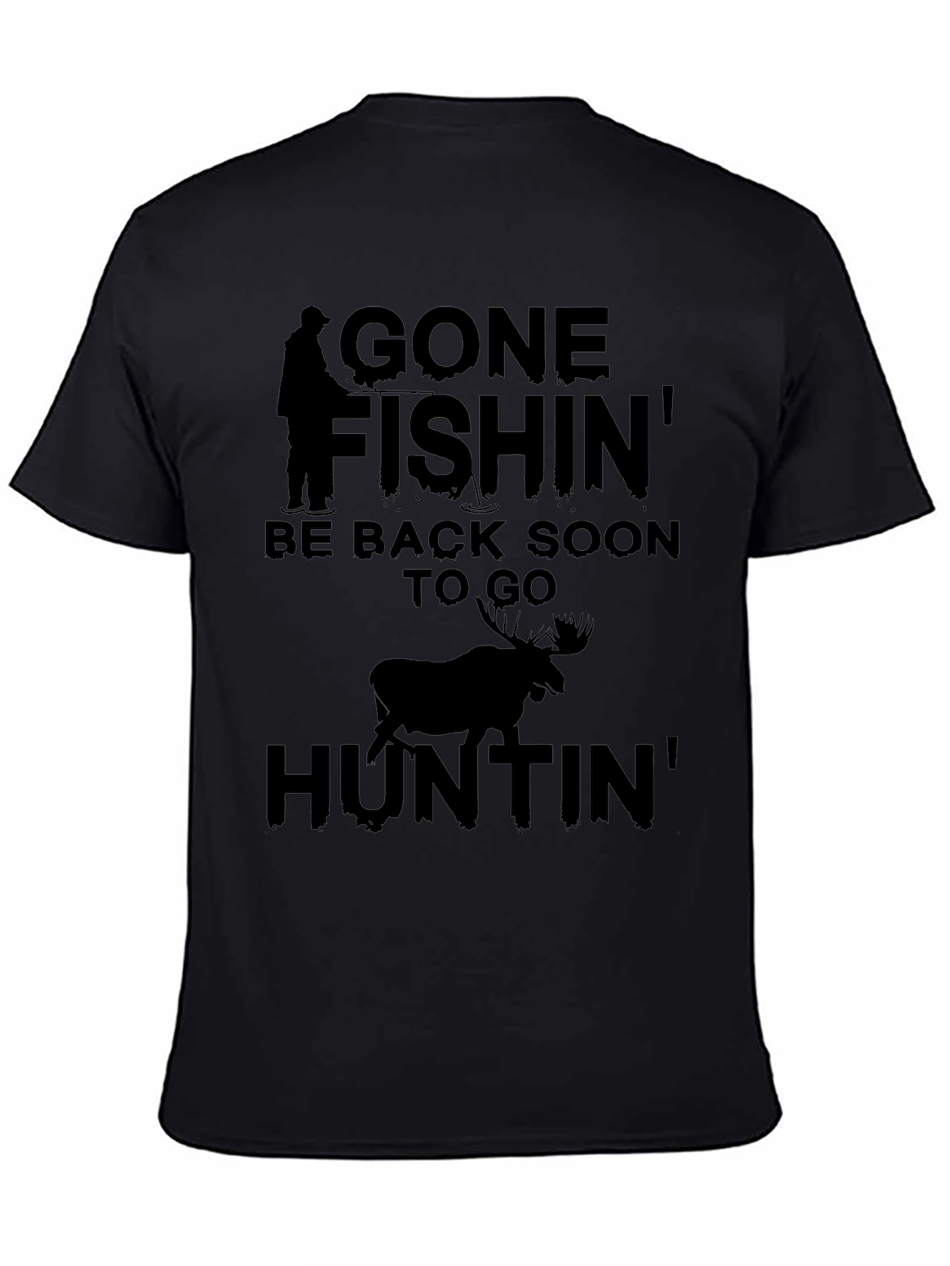 Gone Fishin Huntin Graphic Tee - Black