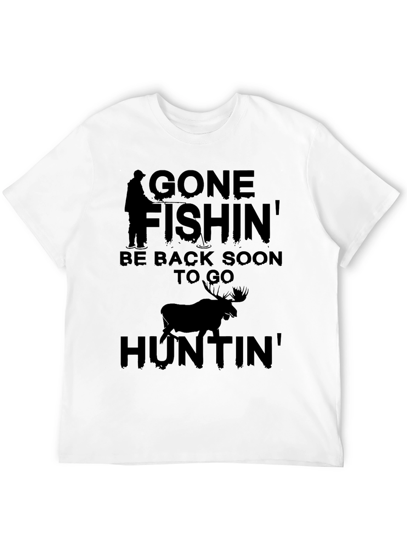 Gone Fishin Huntin Graphic Tee - Black