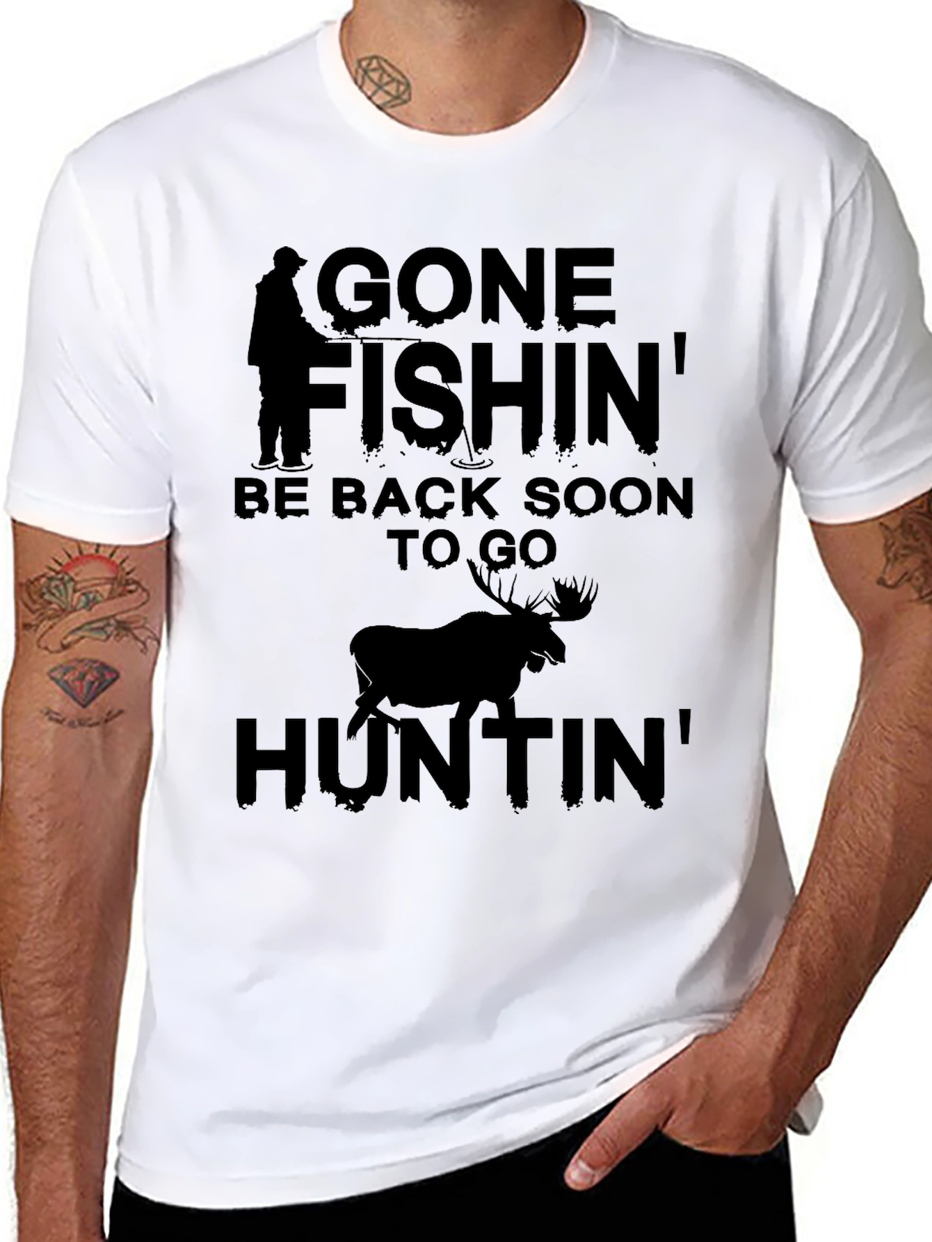 Gone Fishin Huntin Graphic Tee - Black