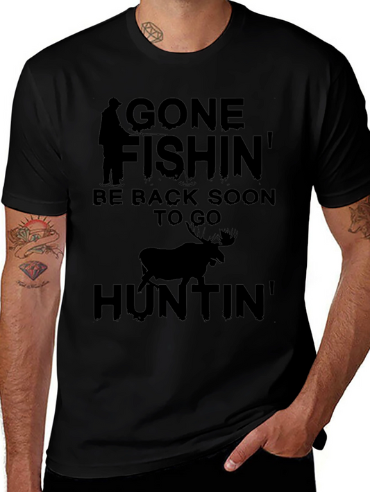 Gone Fishin Huntin Graphic Tee - Black