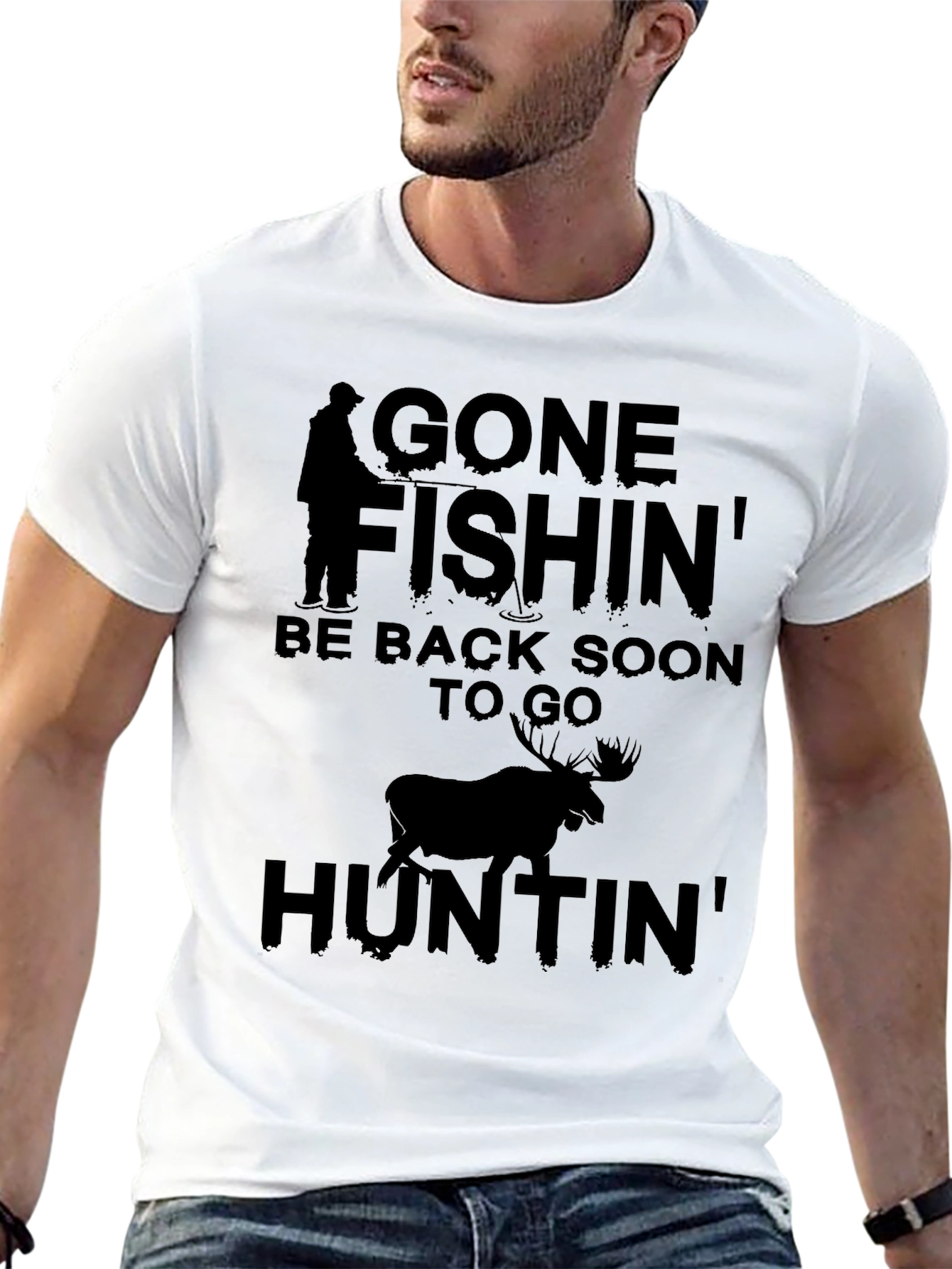 Gone Fishin Huntin Graphic Tee - Black