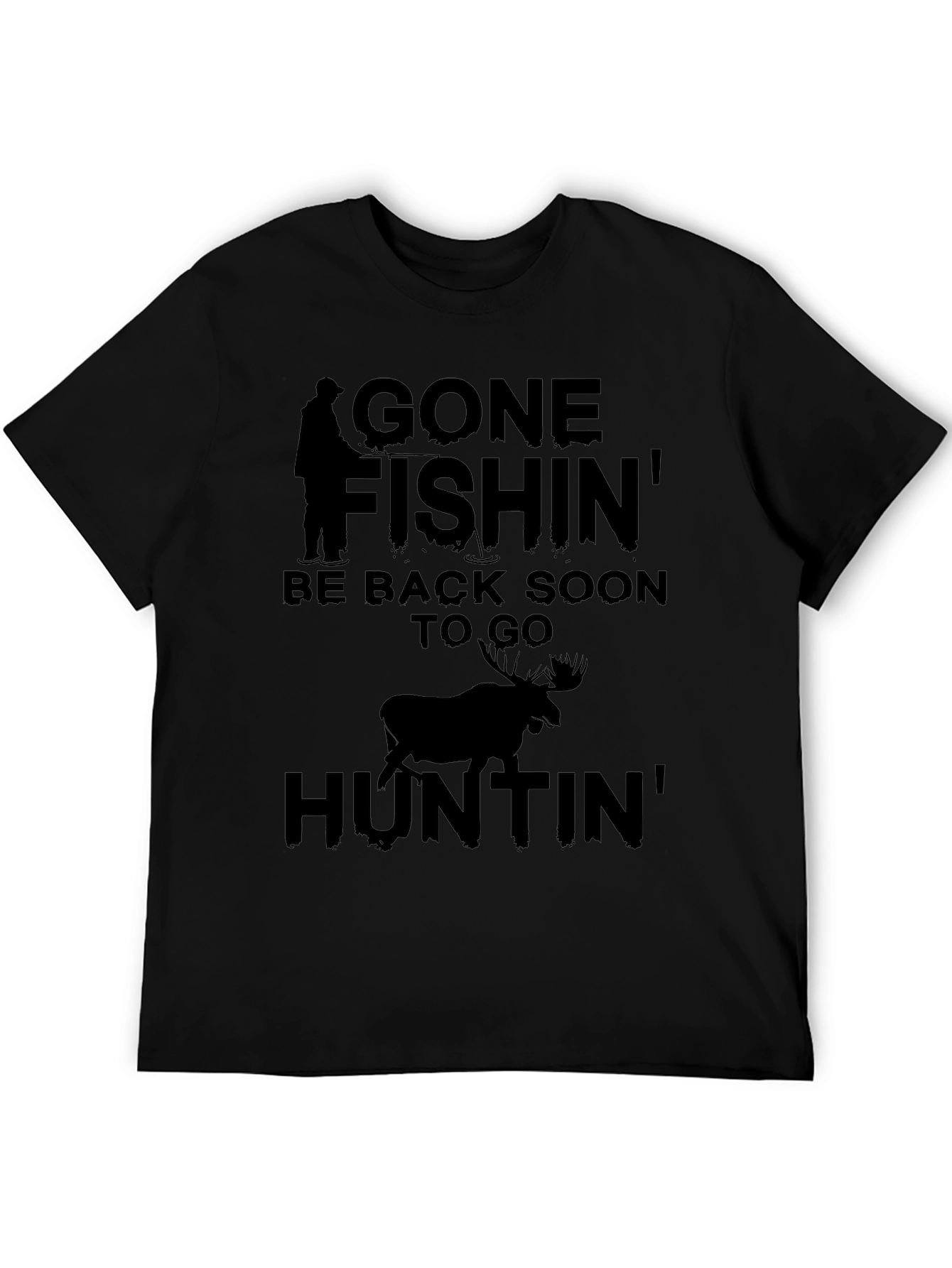 Gone Fishin Huntin Graphic Tee - Black