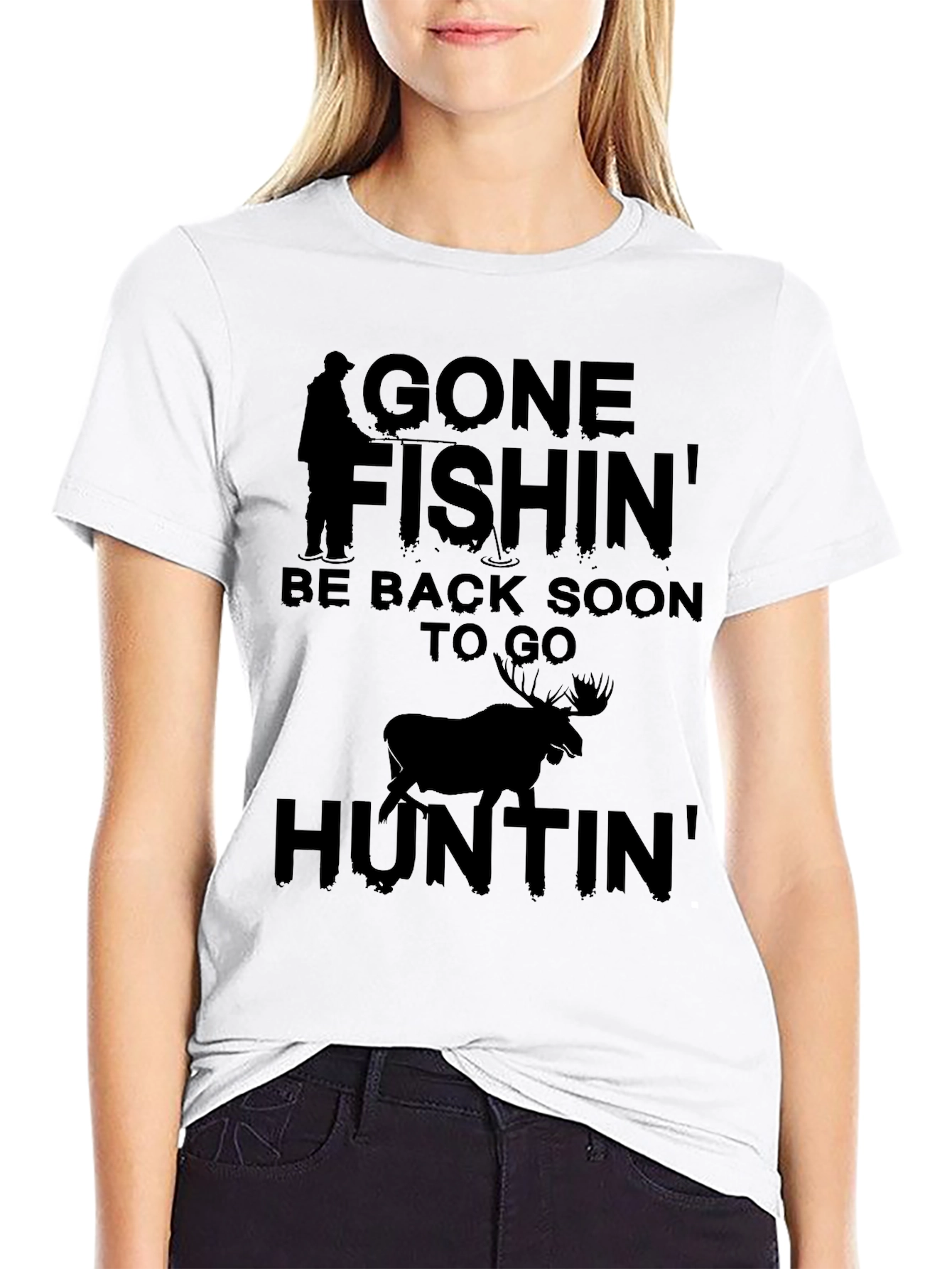 Gone Fishin Huntin Graphic Tee - Black