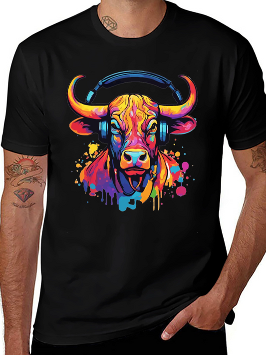 Cool Bull with Headphones Graphic Tee