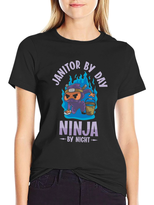 Janitor by Day Ninja by Night Black Graphic Tee