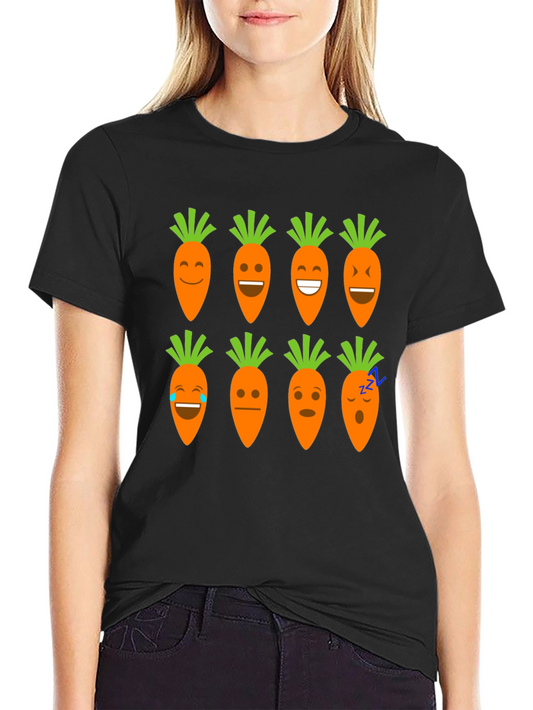 Funny Carrot Emoji Graphic Black T-Shirt