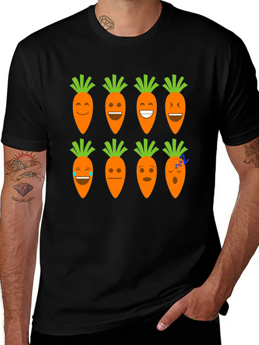 Funny Carrot Emoji Graphic Black T-Shirt