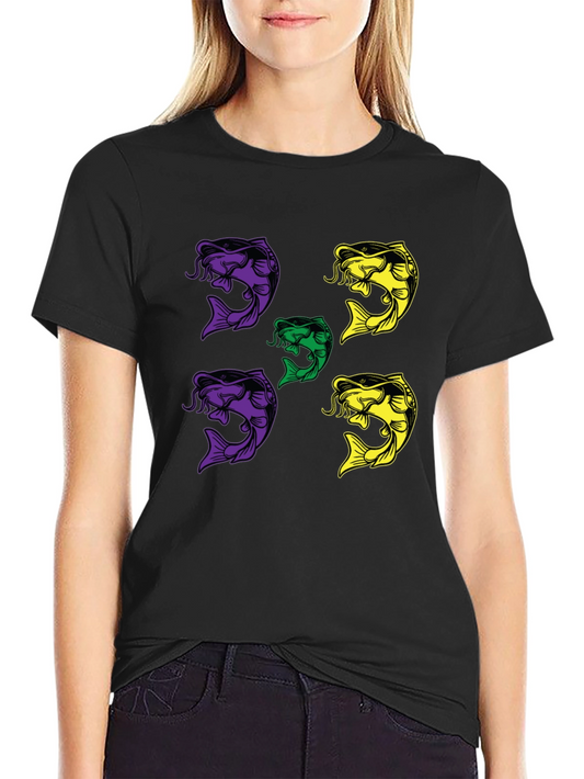Colorful Fish Graphic Print Black T-Shirt