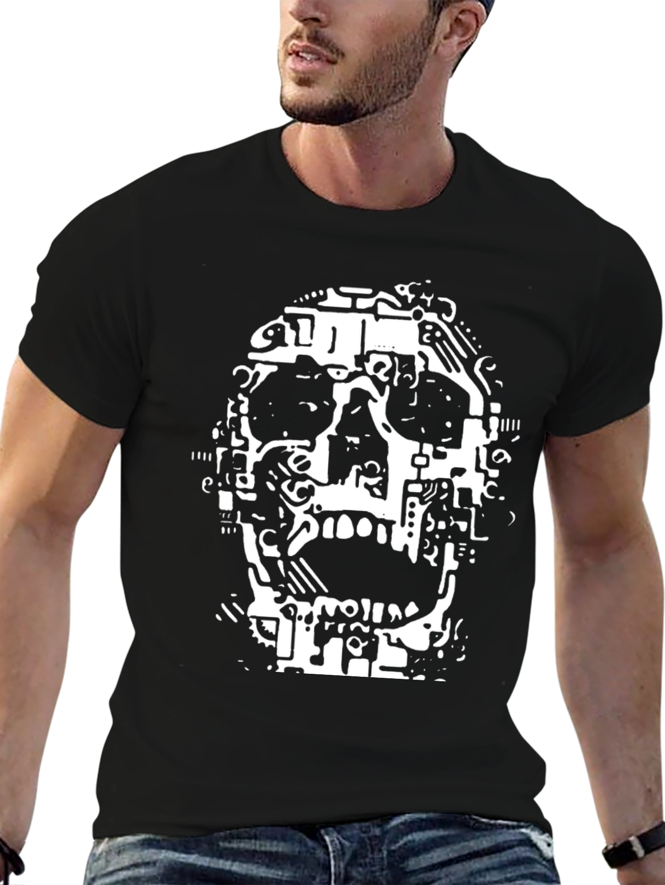 Tech Skull Black T-Shirt - Unique Graphic Tee
