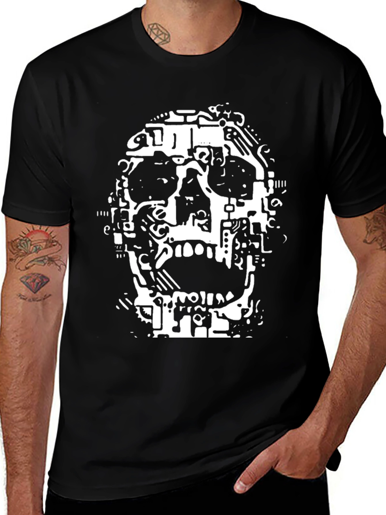 Tech Skull Black T-Shirt - Unique Graphic Tee