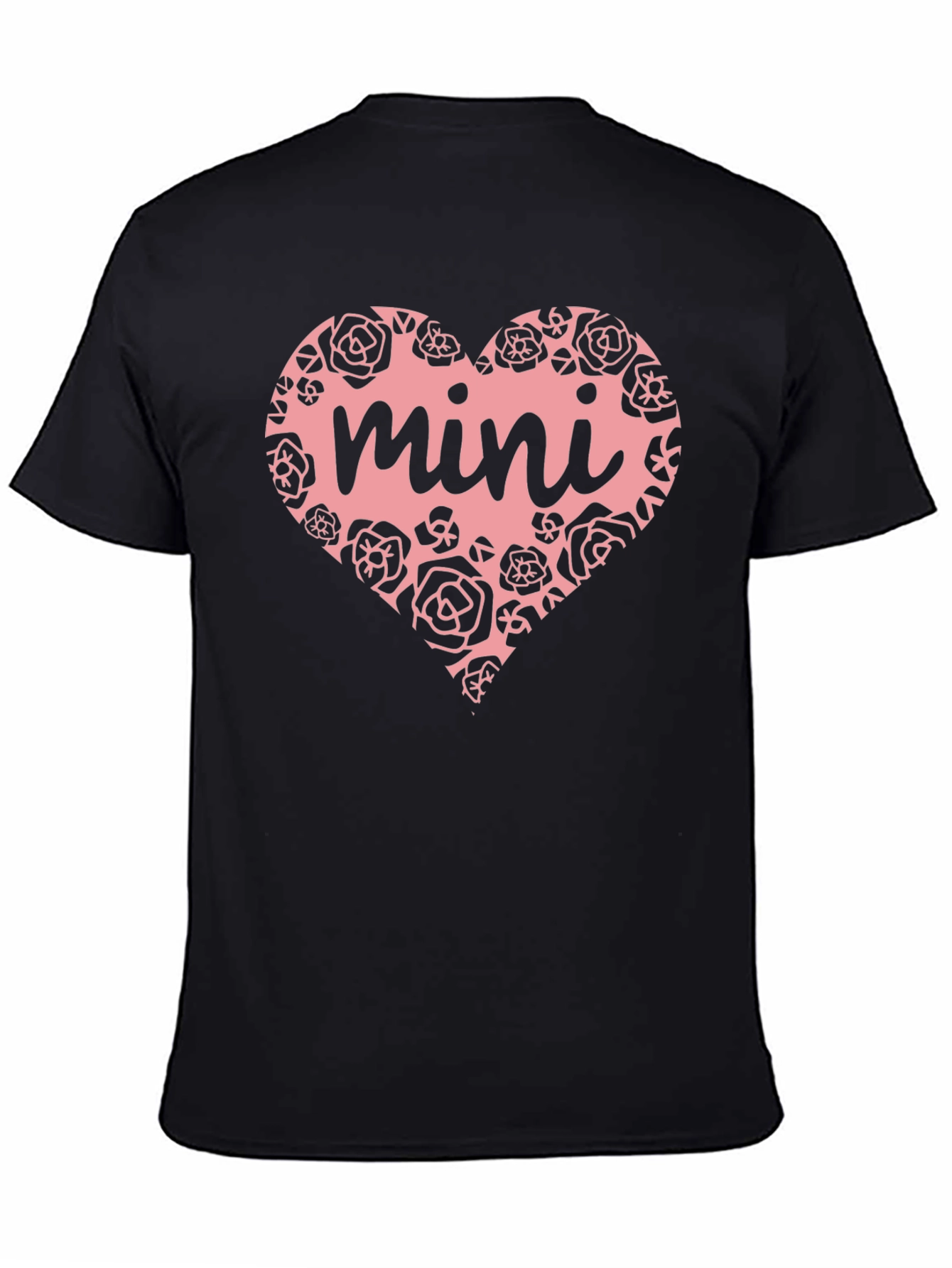 Mini Heart Rose Graphic Black T-Shirt
