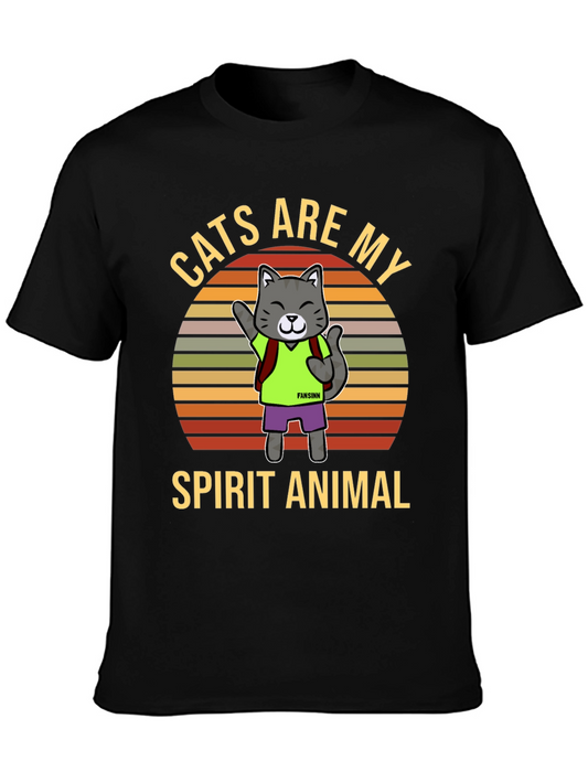 Cats Are My Spirit Animal T-Shirt Black Cotton Tee
