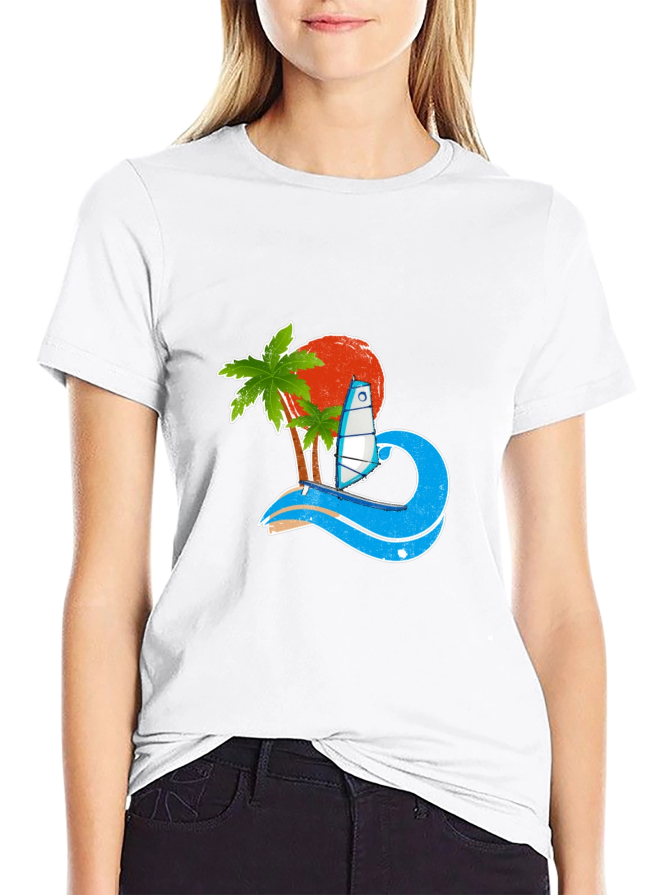 Tropical Surf Design Black T-Shirt