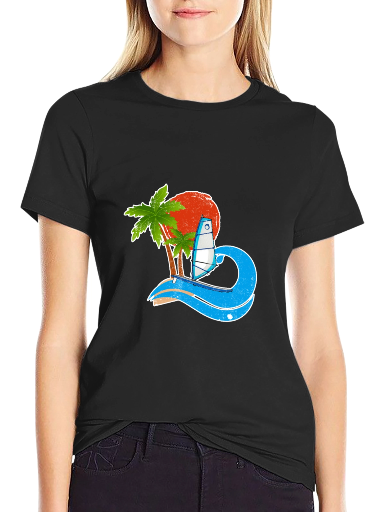 Tropical Surf Design Black T-Shirt