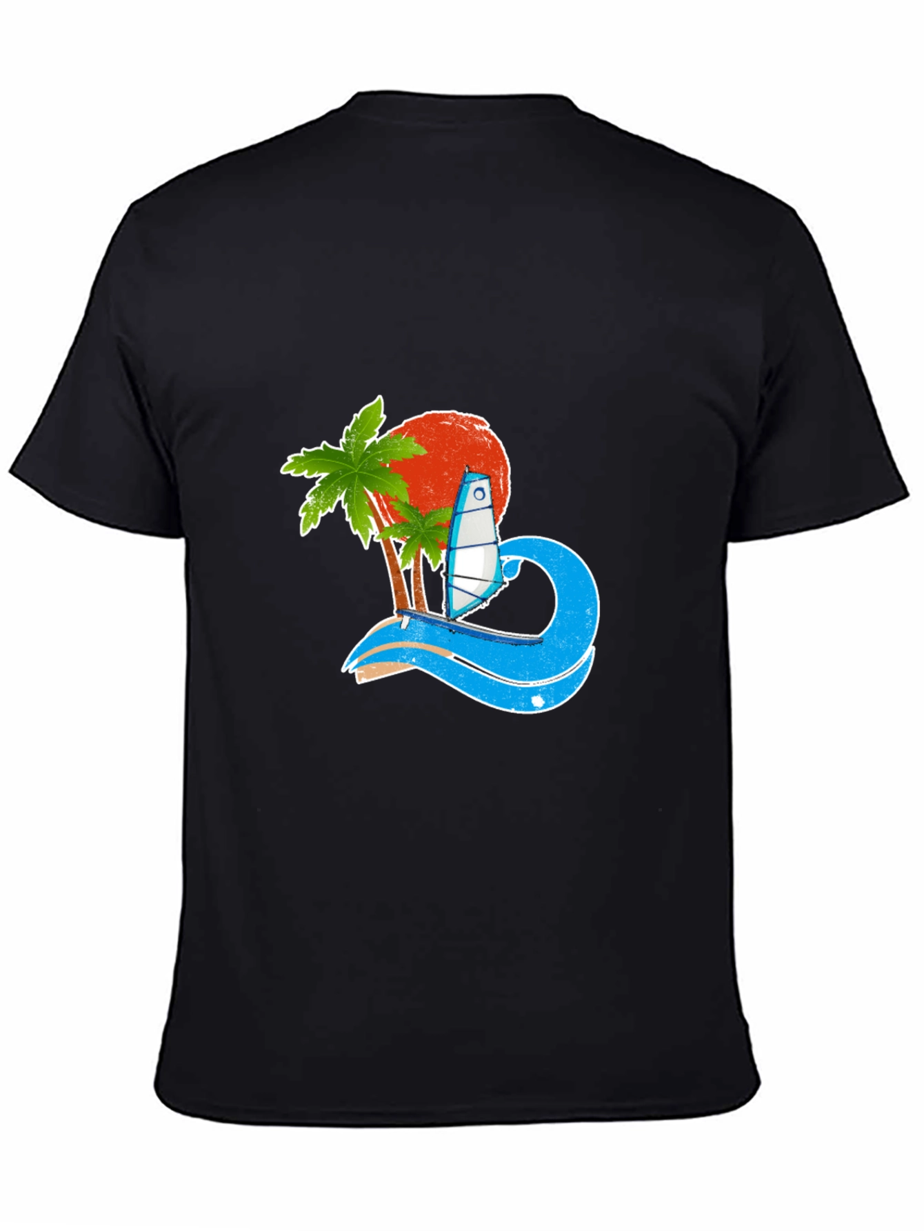 Tropical Surf Design Black T-Shirt