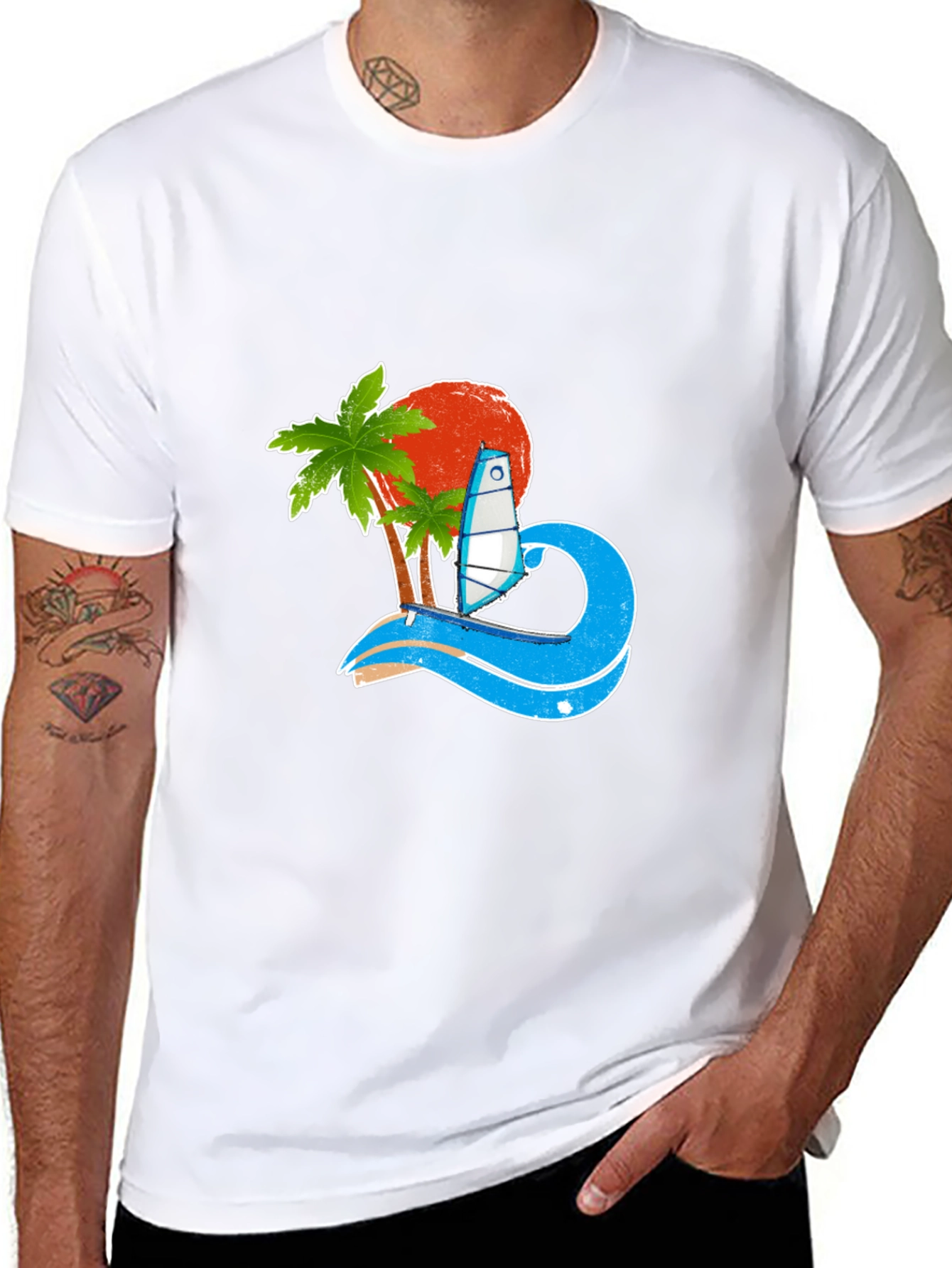 Tropical Surf Design Black T-Shirt