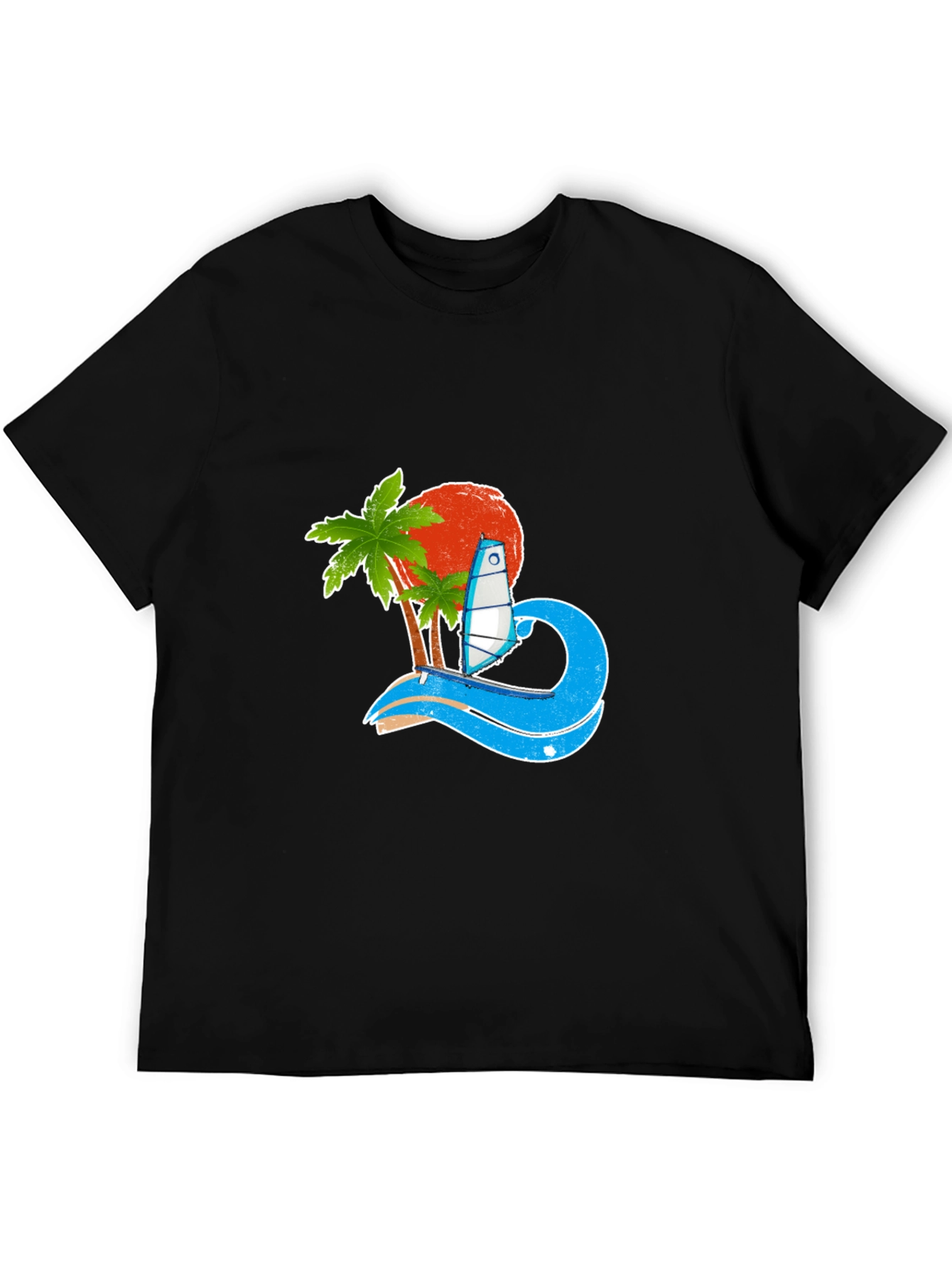 Tropical Surf Design Black T-Shirt