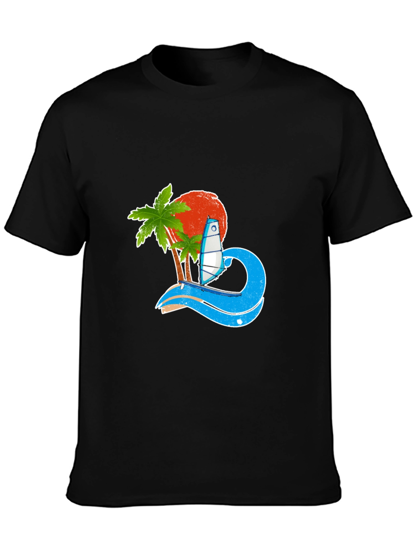 Tropical Surf Design Black T-Shirt