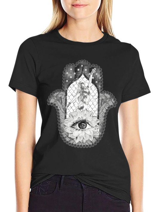 Hamsa Hand T-Shirt with Eye and Dancer Graphic Print