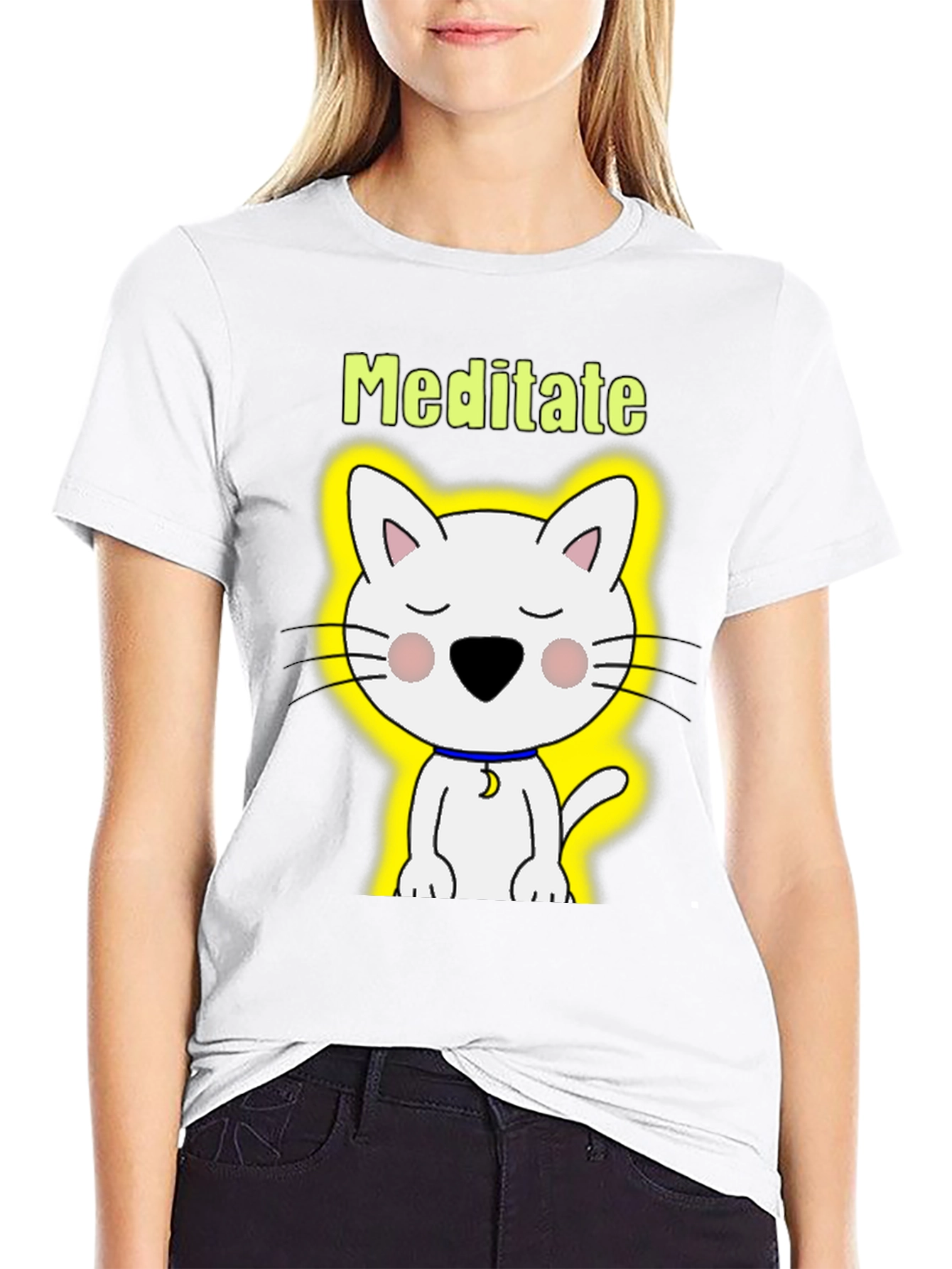 Meditate Cat Graphic T-Shirt - Relaxed Fit