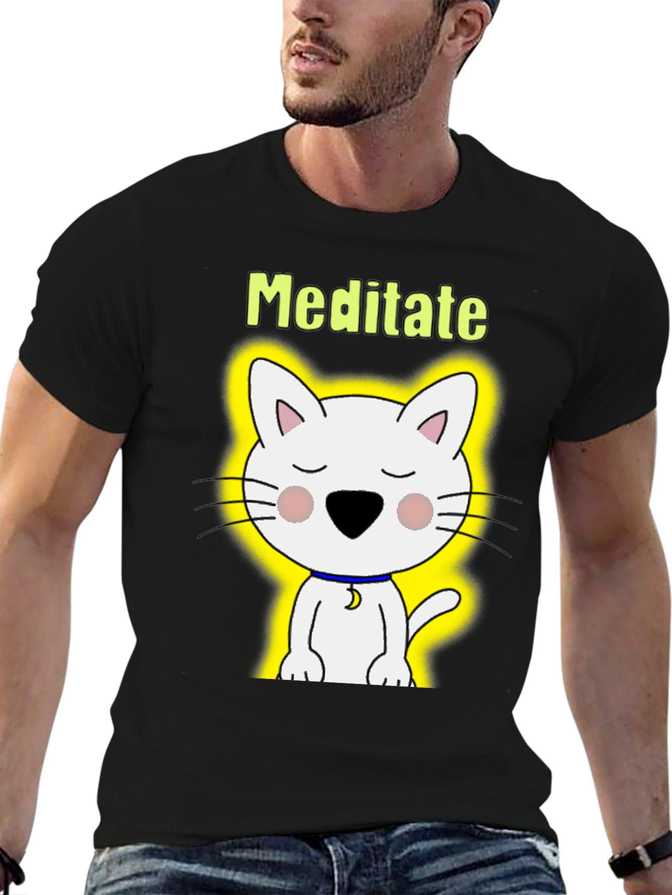 Meditate Cat Graphic T-Shirt - Relaxed Fit