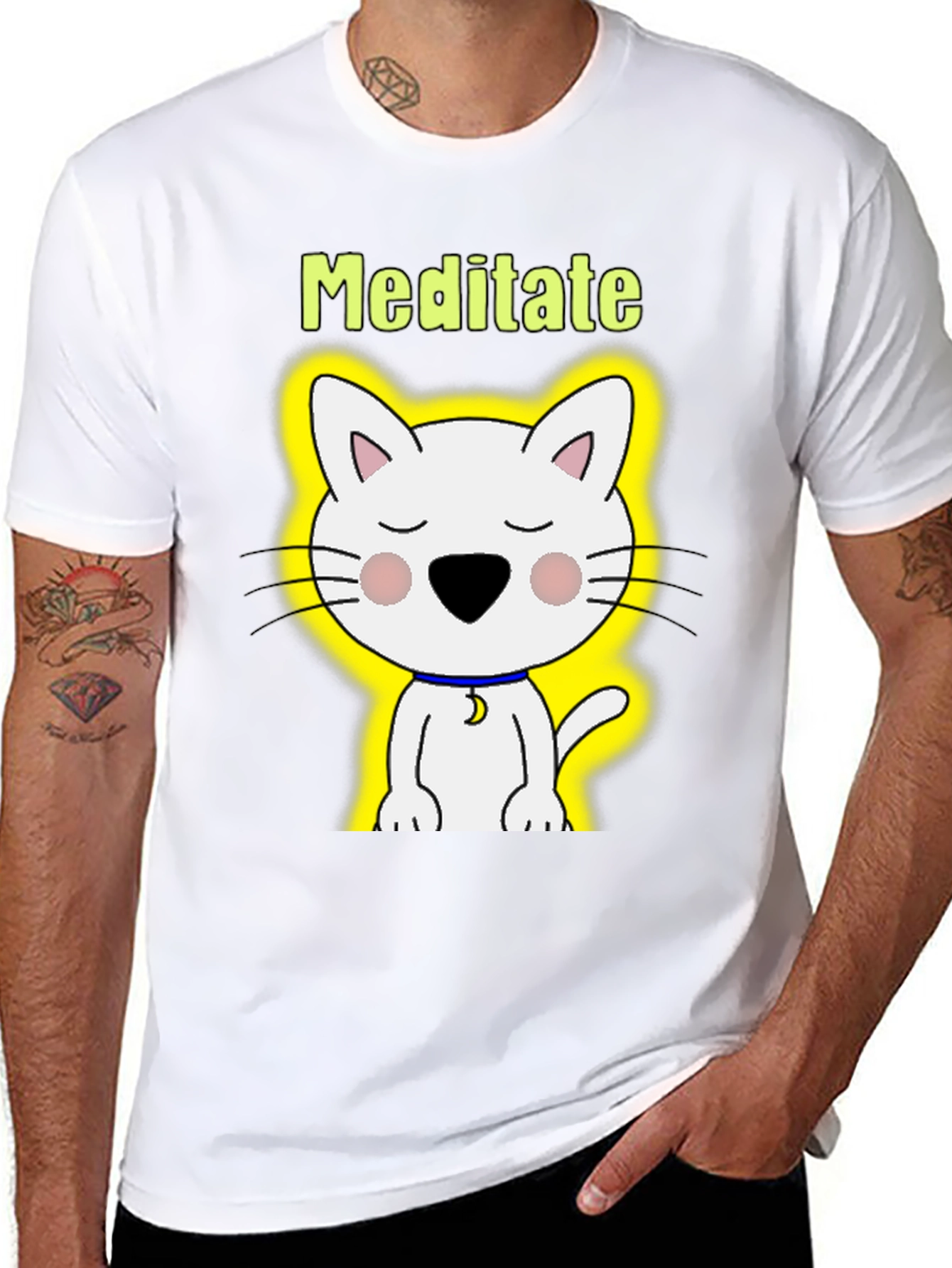 Meditate Cat Graphic T-Shirt - Relaxed Fit