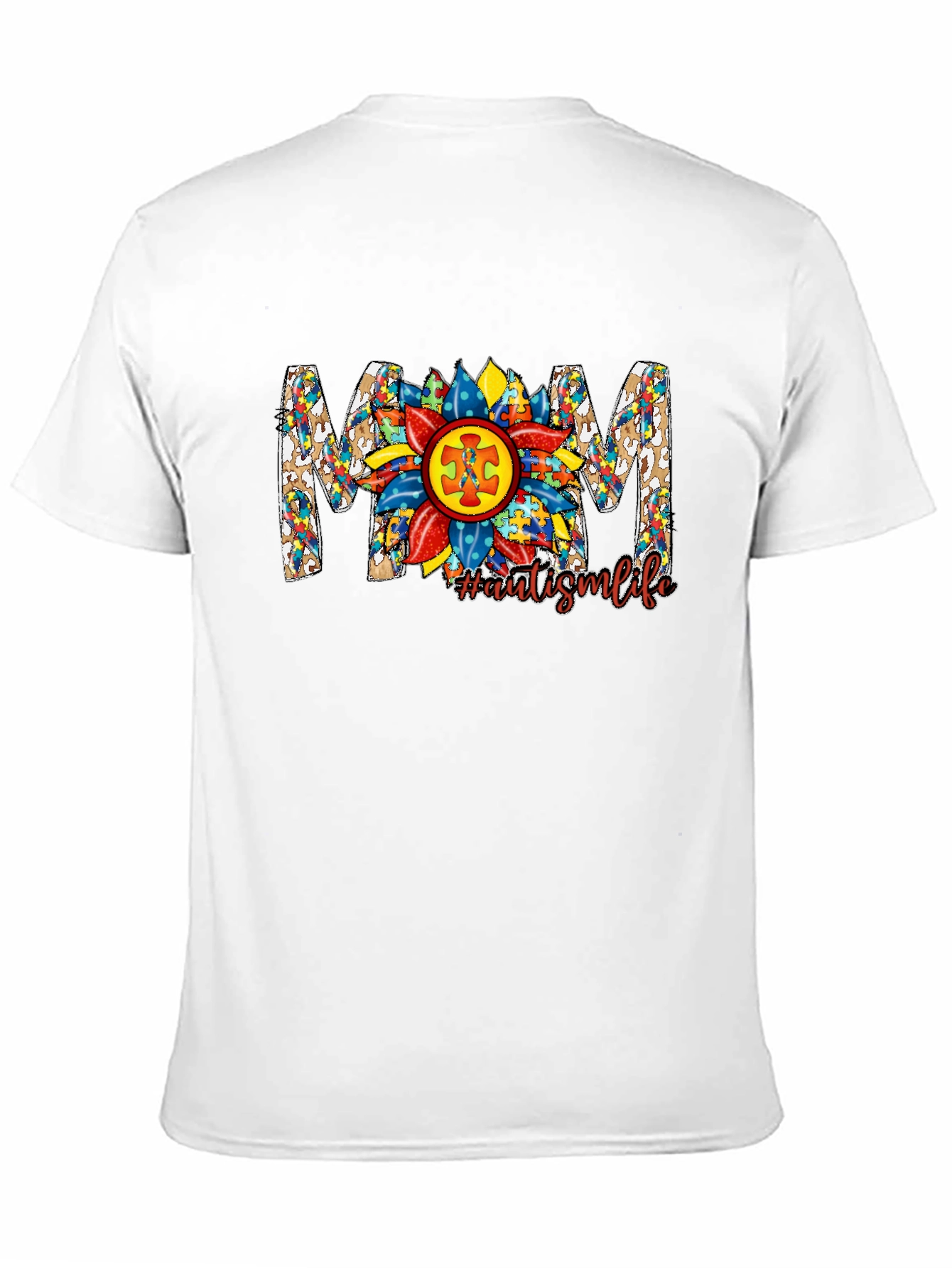 Autism Awareness MOM T-Shirt Sunflower Puzzle