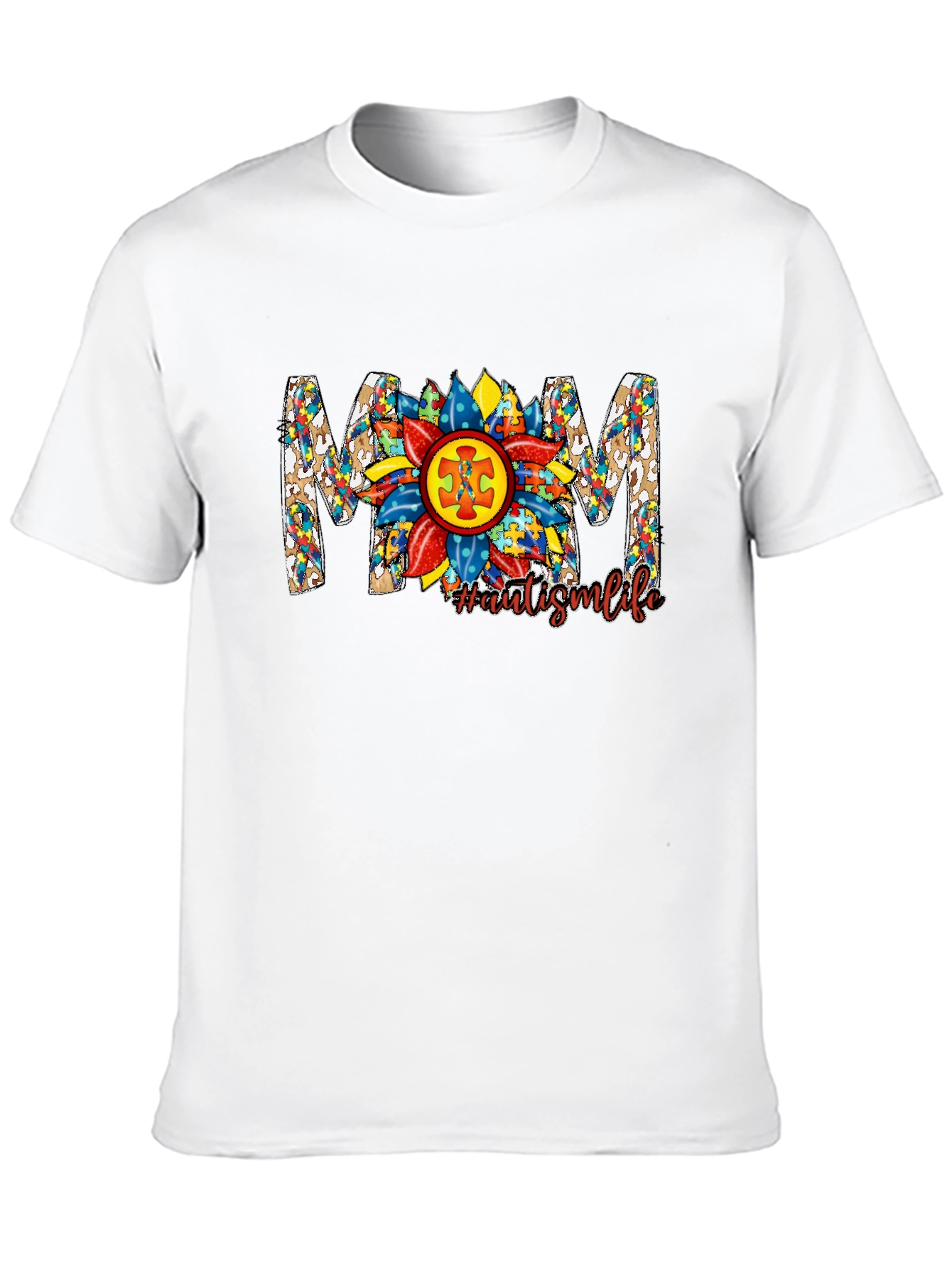Autism Awareness MOM T-Shirt Sunflower Puzzle