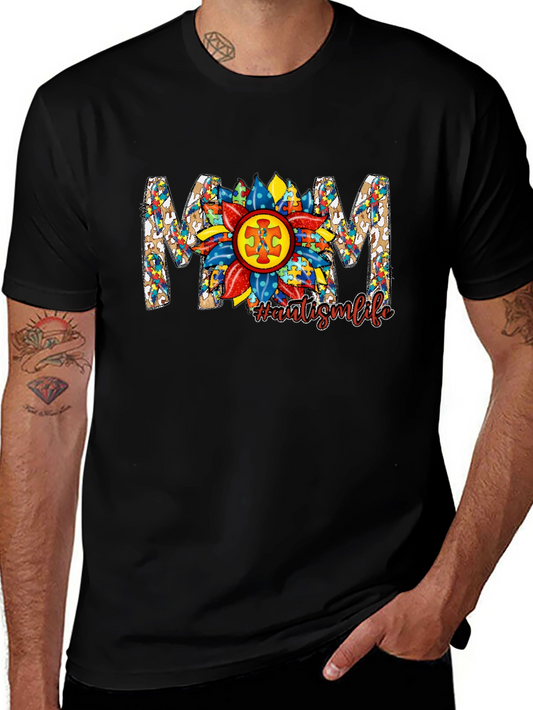Autism Awareness MOM T-Shirt Sunflower Puzzle