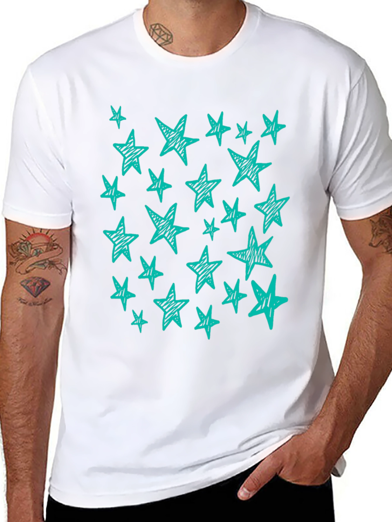 Starry Night Tee - Scribbled Star Design Black T-Shirt