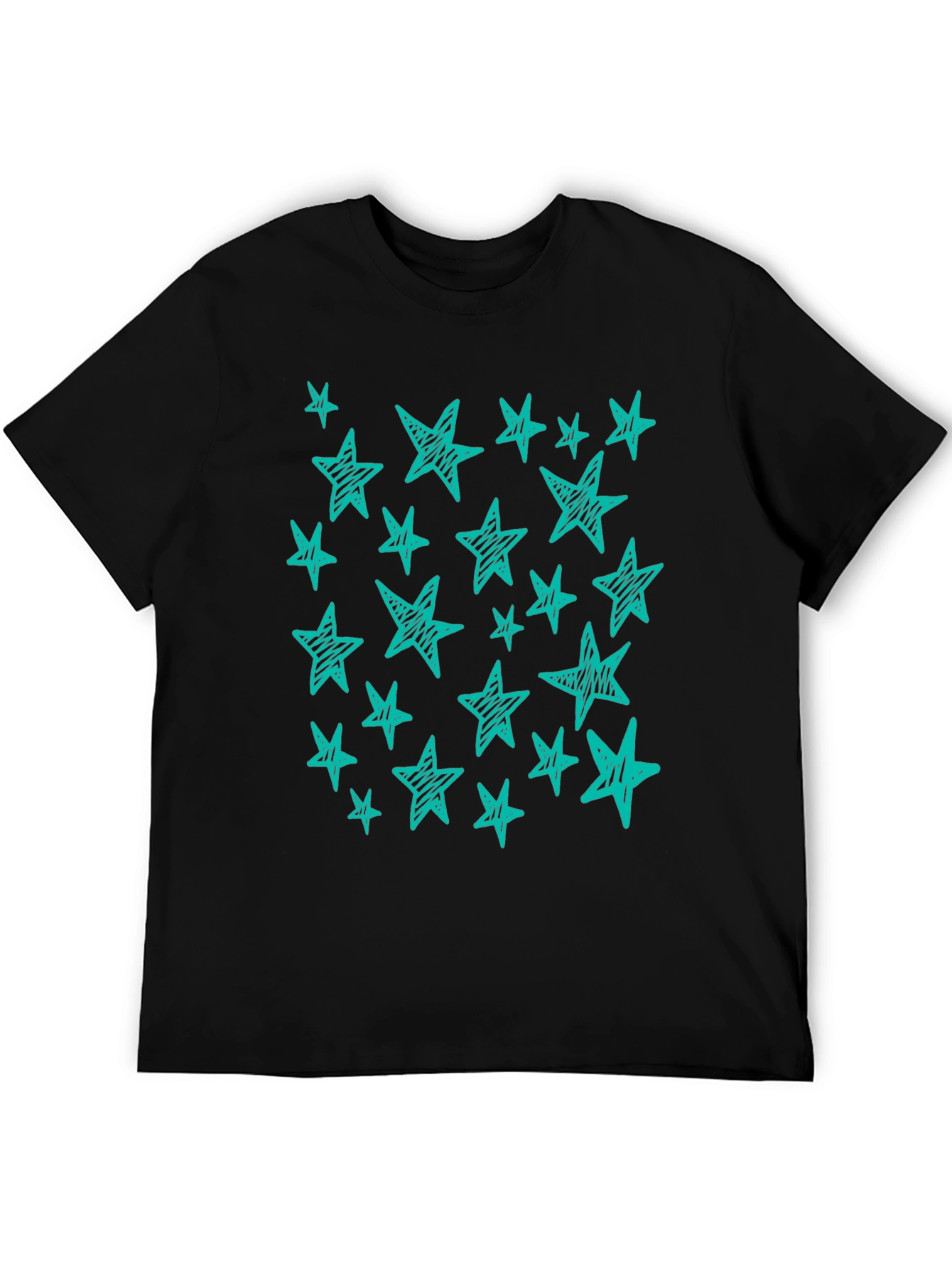 Starry Night Tee - Scribbled Star Design Black T-Shirt