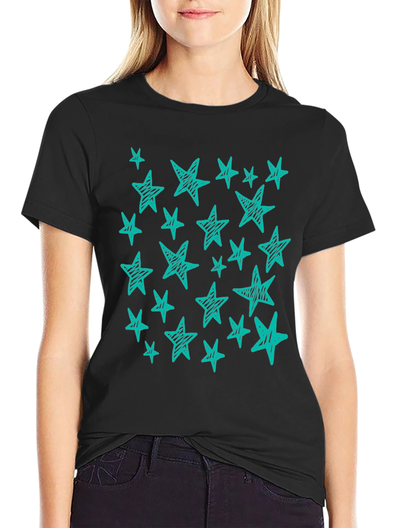Starry Night Tee - Scribbled Star Design Black T-Shirt