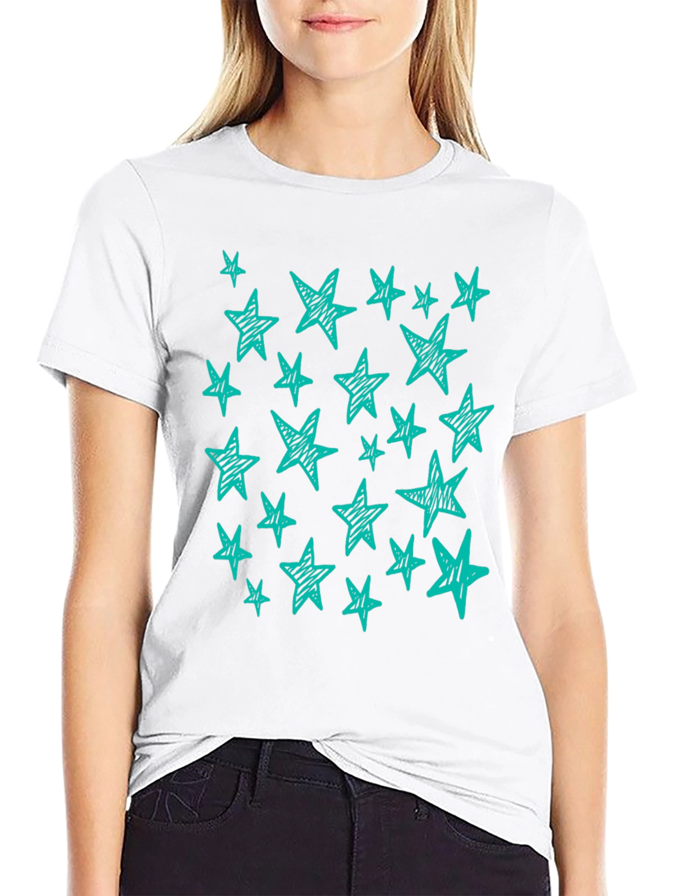 Starry Night Tee - Scribbled Star Design Black T-Shirt