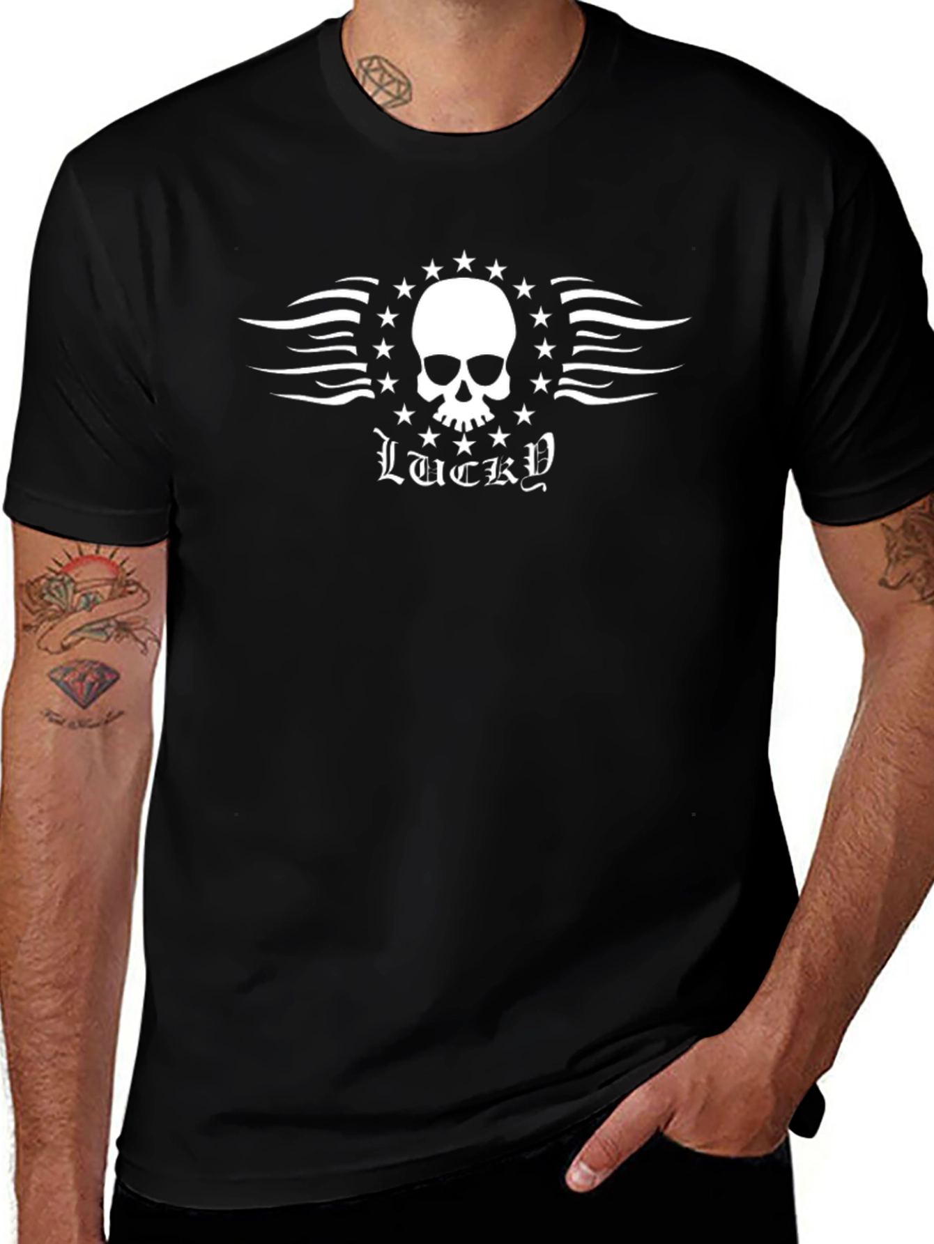 Lucky Skull Graphic Tee - Black Cotton T-Shirt