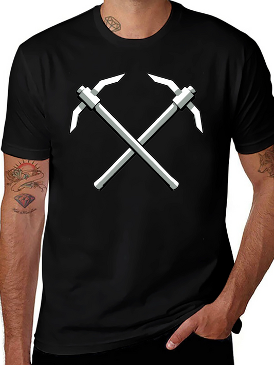 Crossed Pickaxes Graphic Tee - Black Cotton