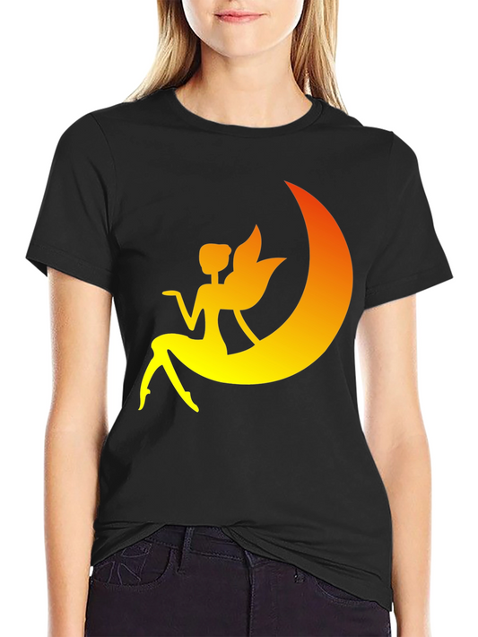 Fairy Moon Graphic Tee - Black Cotton T-Shirt