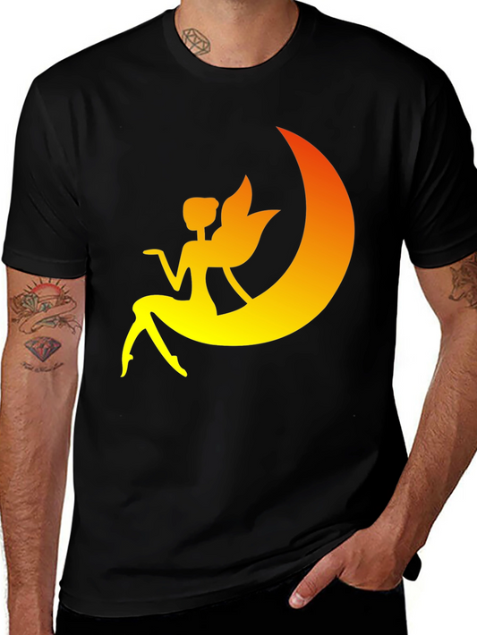 Fairy Moon Graphic Tee - Black Cotton T-Shirt
