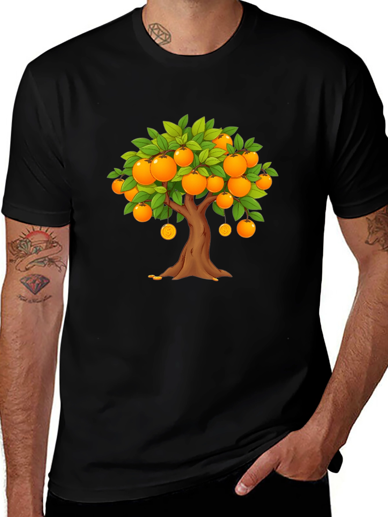 Orange Tree Graphic Print Black T-Shirt