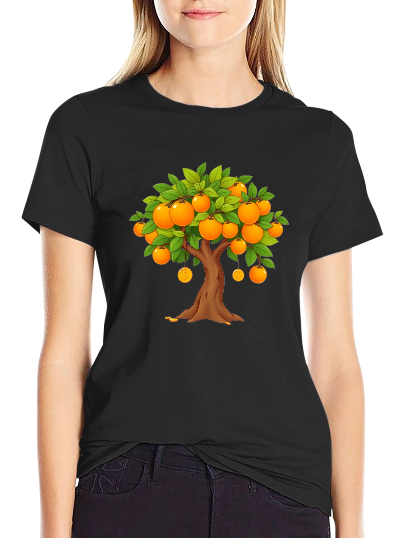 Orange Tree Graphic Print Black T-Shirt