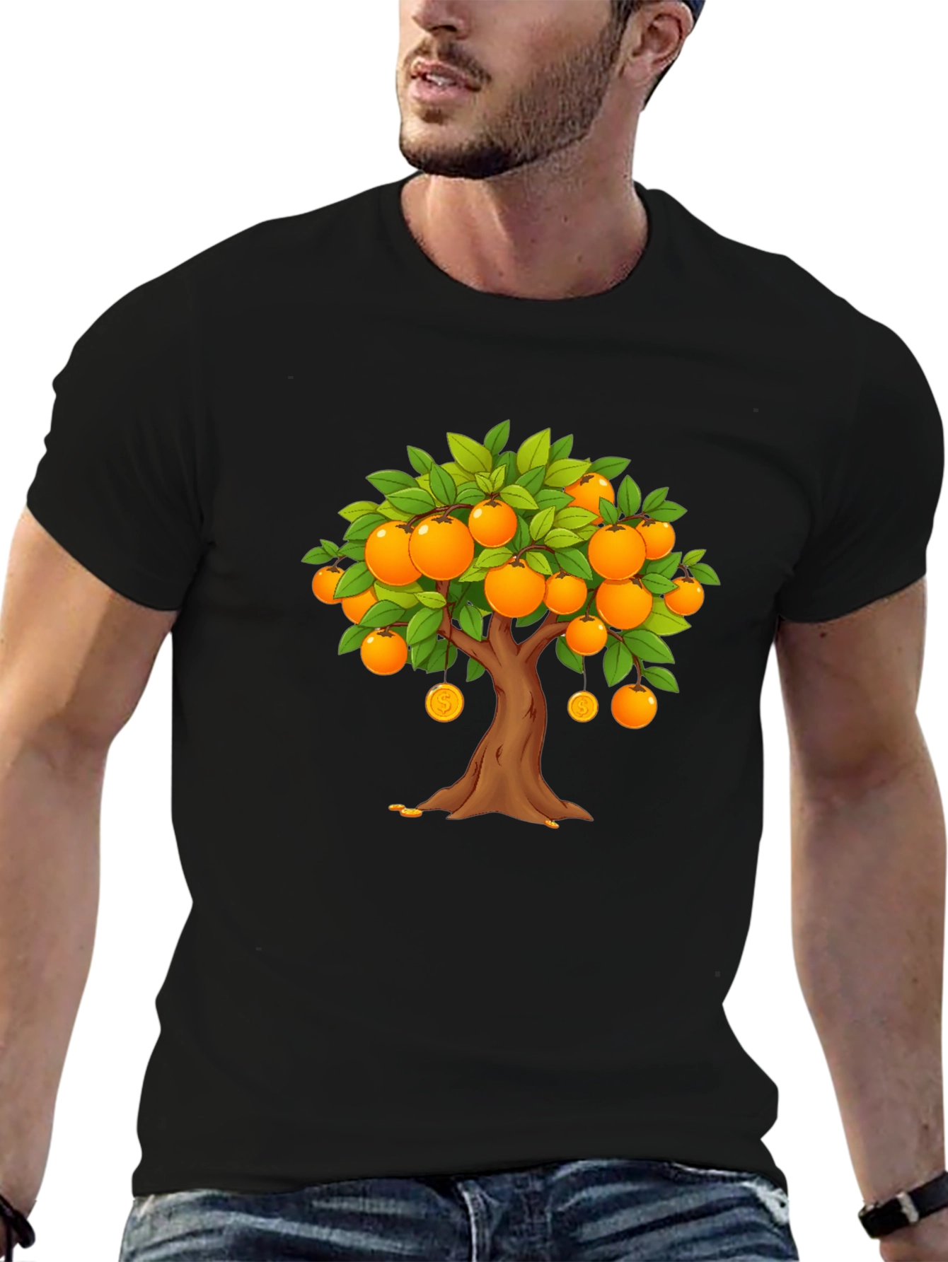Orange Tree Graphic Print Black T-Shirt