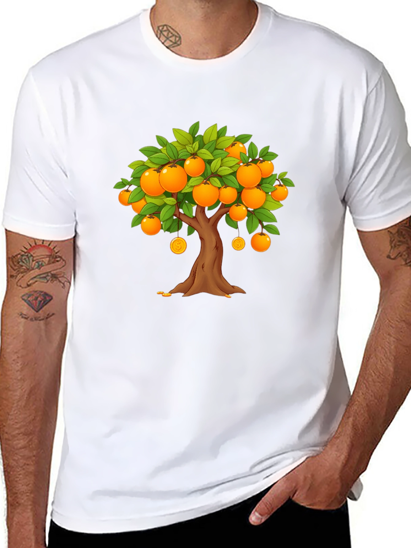 Orange Tree Graphic Print Black T-Shirt