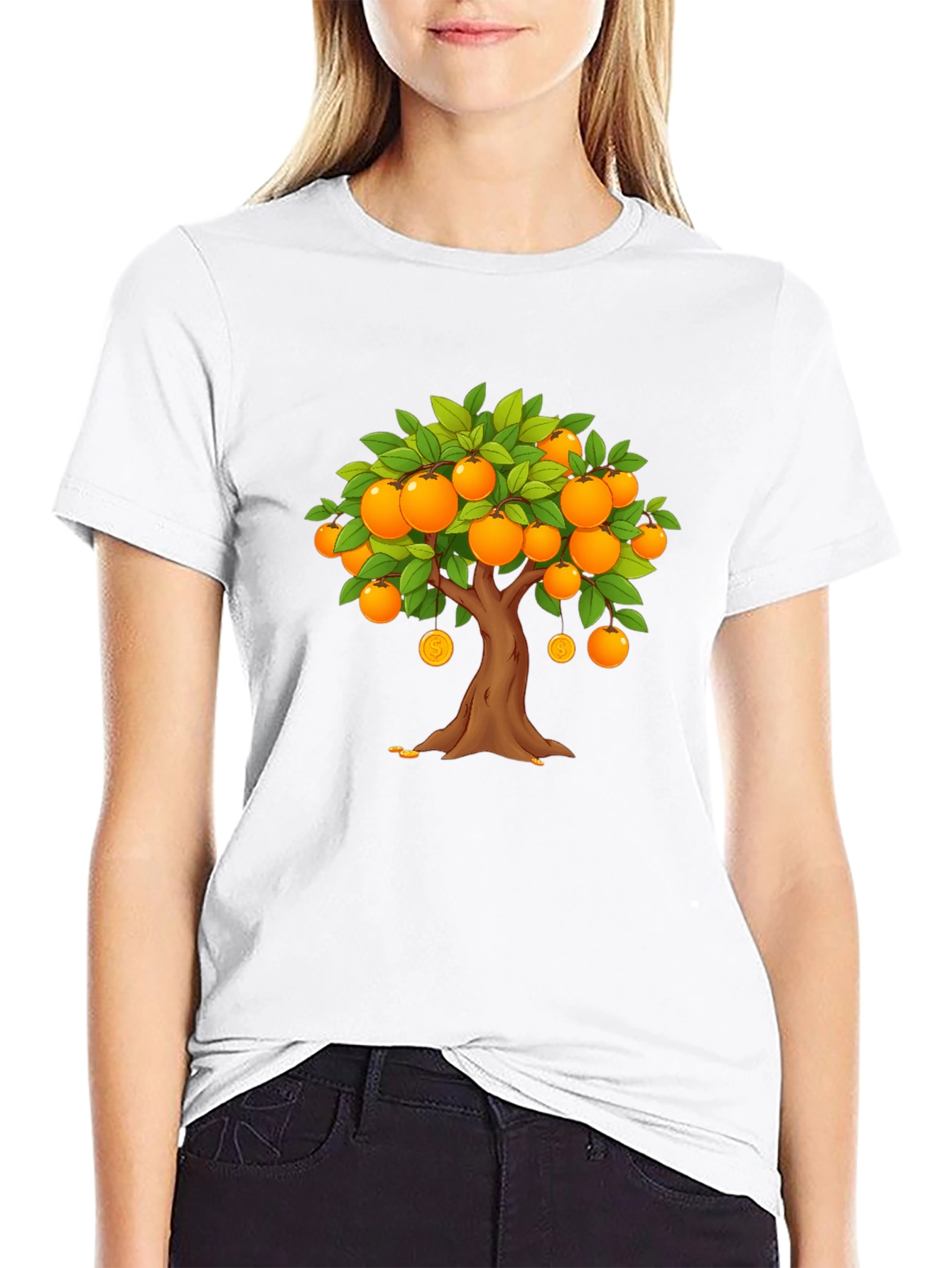 Orange Tree Graphic Print Black T-Shirt