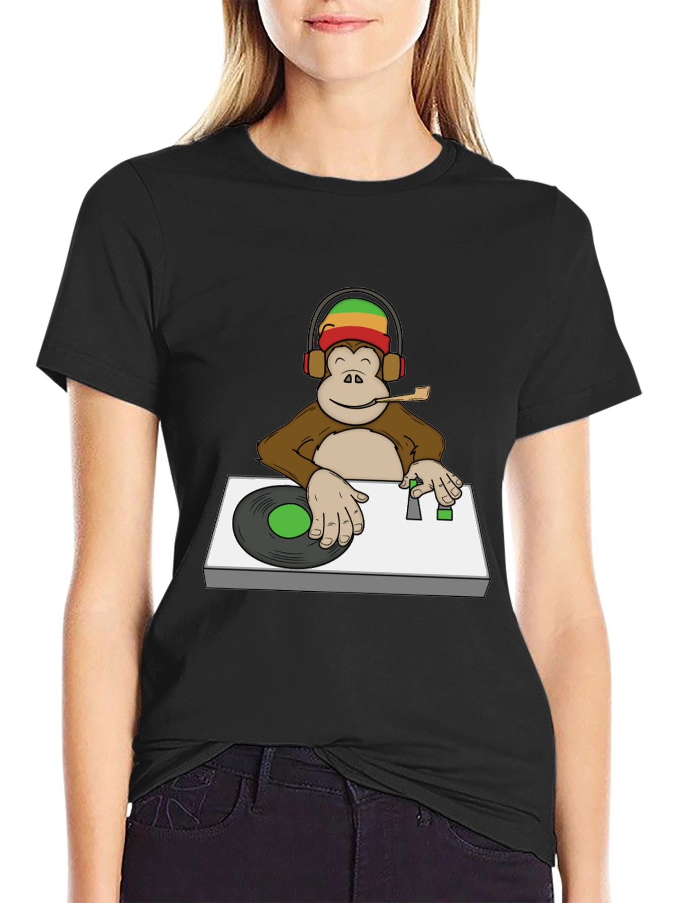 DJ Monkey Graphic Tee - Rastafarian Vibe